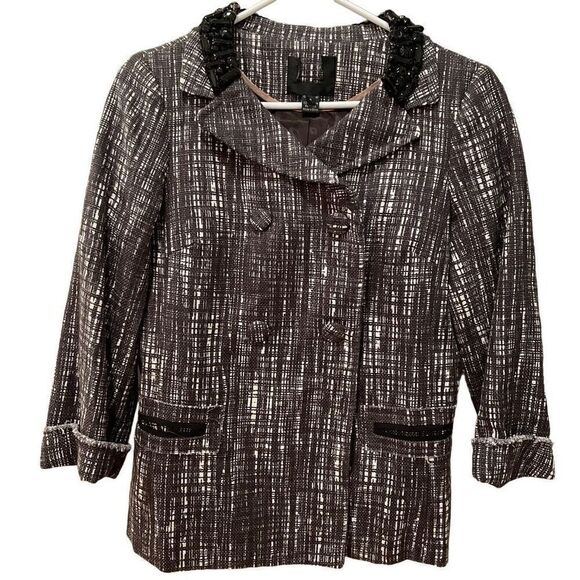 J. Crew Blazer Womens 4 Collection Gray Double Breasted Beaded Dark Academia - Picture 1 of 10